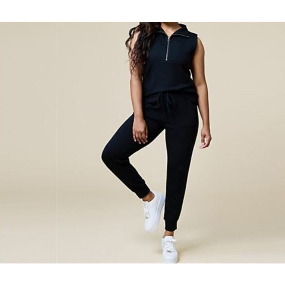 Softies Pure Dream Size S Black Quarter Zip & Jogger Lounge Set A687653 NWOT